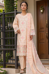 Bin Saeed Stitched 3 Piece Luxury Plain Cotton Vol-01 Collection-PC-1533-Peach